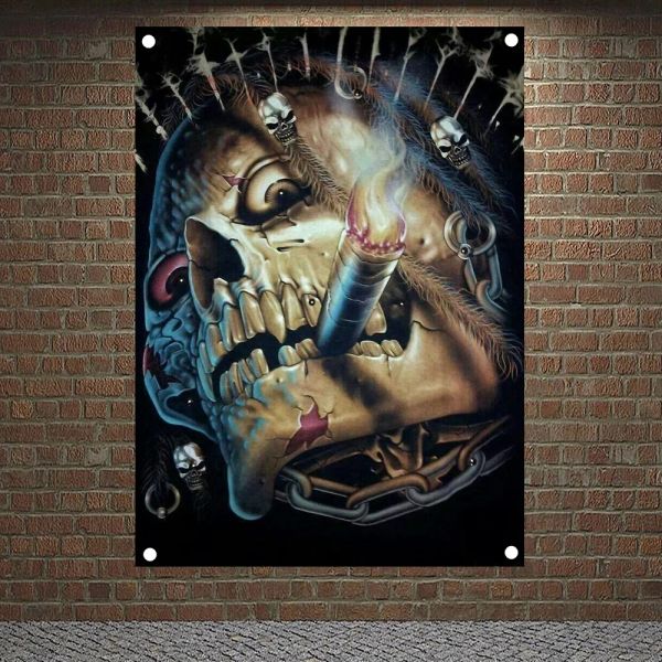 Accessori Teschio che fuma un sigaro Poster, arazzi Sfondi HD Decorazioni per la casa Tatuaggi vintage Banner Bandiere Ornamenti appesi a parete Murale