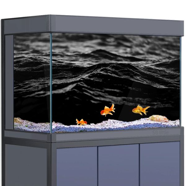 Dekorationen Aquarium Hintergrund Aufkleber Dekoration für Aquarien HD Black Waves Sea 3D Poster Druck Tapete PVC