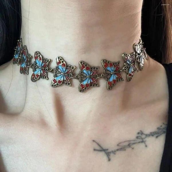 Choker Vintage Gear Schmetterling Halskette Damen Mädchen Gericht Party Schmuck Accessoires Geschenk Bohe Schöner Charme