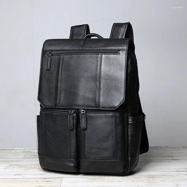 Rucksack Herren Große Kapazität Vintage Kopfschicht Rindsleder Lässige Computertasche Reisen Trendy