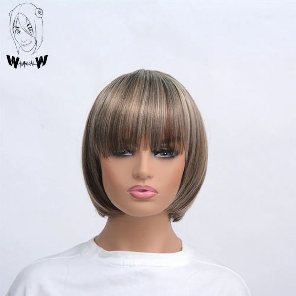 Perucas WHIMSICAL W Mulheres Sintéticas Mistas Loiras Marrom Perucas Curtas Natural Curto Liso Bob Penteado Cabelo