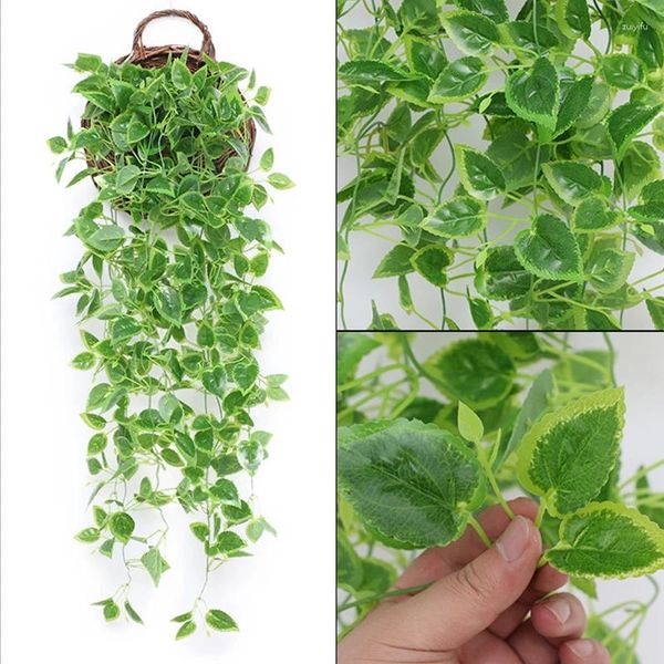 Flores decorativas 105cm 5 garfos videiras artificiais plantas ao ar livre trepadeira de plástico verde hera ramo de suspensão para casa jardim decoração de casamento