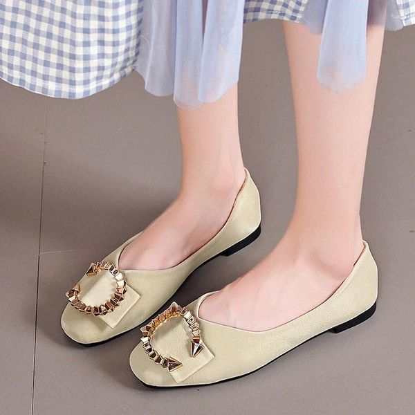 Casual Schuhe 2024 Frauen der Frauen Ballerinas Flache Damen Weiche Sohle Quadratischen Kopf Pumpen Büro Dame Faulenzer Plus Größe