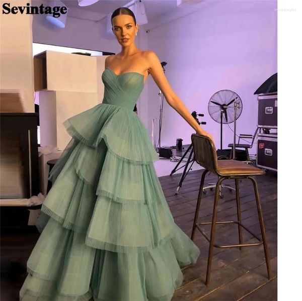 Vestidos de festa sevintag hortelã verde baile organza strapless a linha em camadas saia plissado ruched até o chão vestidos femininos 2024