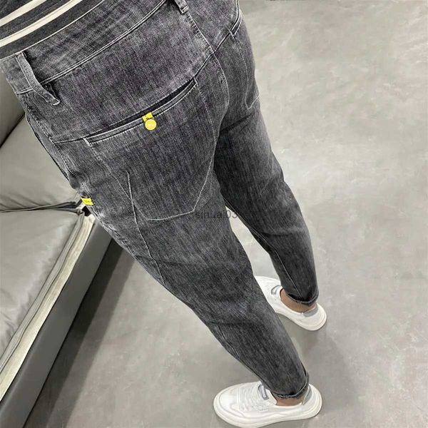 Jeans masculinos verão luxo coreano elástico cinza mens calças ultra finas clássico roupas de rua casual designer denim namorado jeansl2403