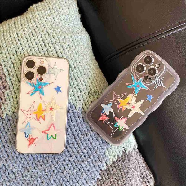 Capas de telefone celular Coreano Graffiti Star Clear Phone Case para IPhone 15 11 12 13 14 Pro Max X XS XR SE 7 8 Linda Transparente Cobertura Completa Capa H240326