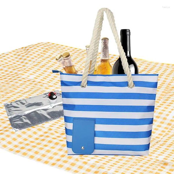 Borse portaoggetti Borsa termica per vino da spiaggia Borsa termica portatile da viaggio Frigorifero da picnic con tracolla per le donne Spiagge all'aperto