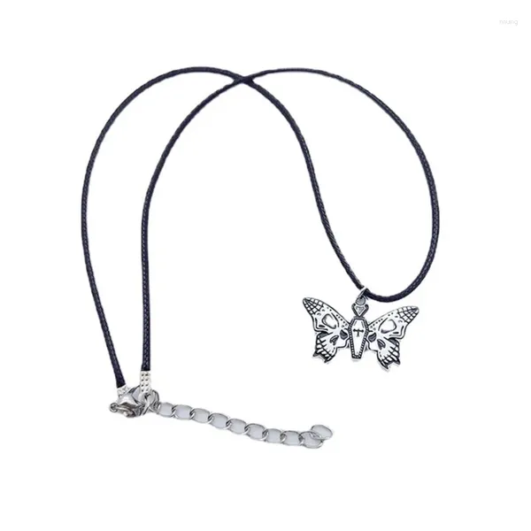 Anhänger Halsketten Punk Choker Schädel Schmetterling Halskette Hip Hop Schlüsselbein Kette Schmuck Mode Schwarz Wachs Seil H9ED