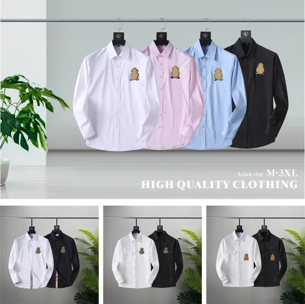 Designer de luxo masculino camisas casuais negócios manga longa camisa primavera outono regular ajuste flex colar estiramento sólido sem rugas camisas para homens tamanho asiático M-XXXL