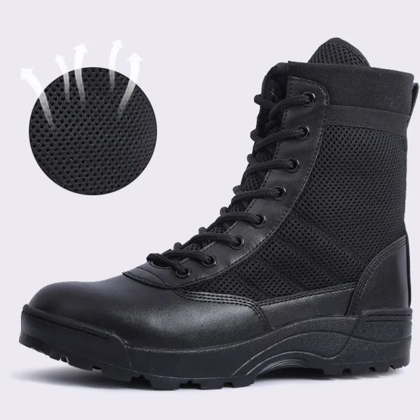 Botas de malha respirável Botas militares masculino botas ao ar livre botas leves botas de caminhada Novo deserto combate botas de trabalho masculino sapatos de homens sapatos
