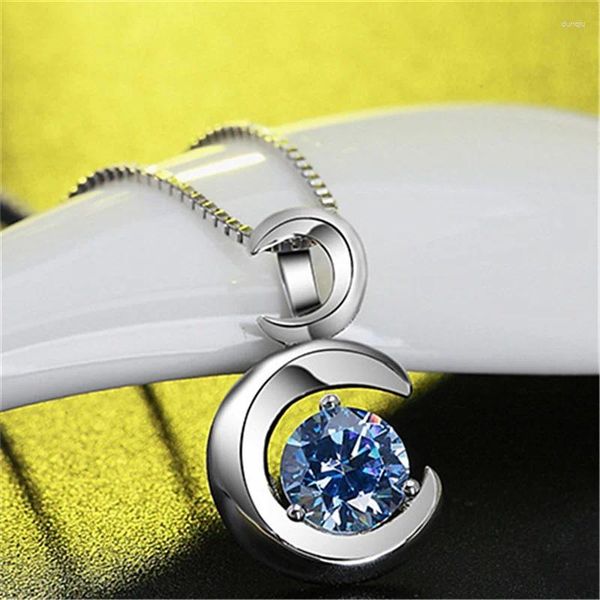 PENDANTS Romantico luna ciondolo per la collana di cristallo con le pietre di alto grado 925 Accessori per girocollo per le donne in argento femminile femminile