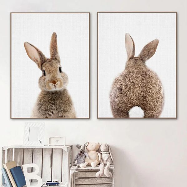 Grabsteine Hase Kaninchen Schwanz Wand Kunst Wald Tier Poster Leinwand Malerei Kindergarten Druck Kinder Bild Nordic Kinder Baby Zimmer Dekor