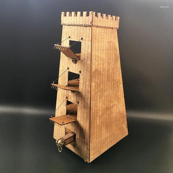 Figurine decorative Torre d'assedio romana Antico modello di carro Veicolo Ornamenti puzzle 3D fai da te in legno