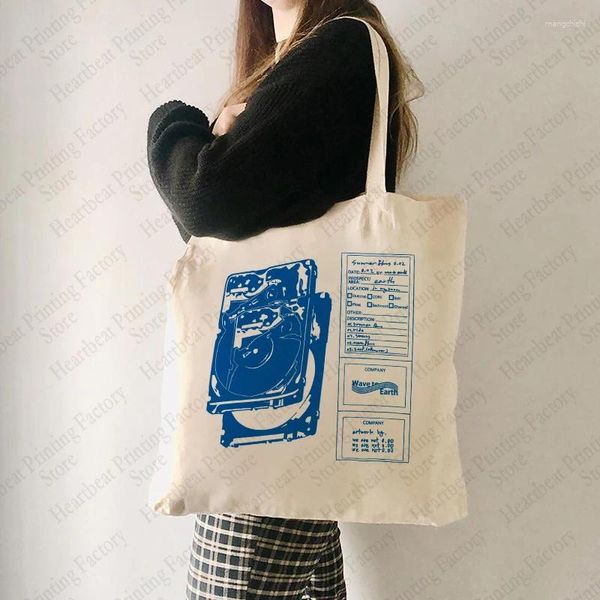 Borse per la spesa Wave To Earth Summer Flows Pattern Retro Record Graphics Tote in tela Shopper riutilizzabile per borsa da uomo e da donna