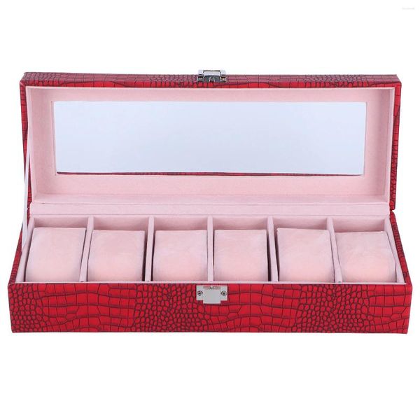 Декоративные фигурки, коробка для хранения часов, прямоугольный многофункциональный винно-красный цвет, настольный держатель из искусственной кожи с подушками для дисплея