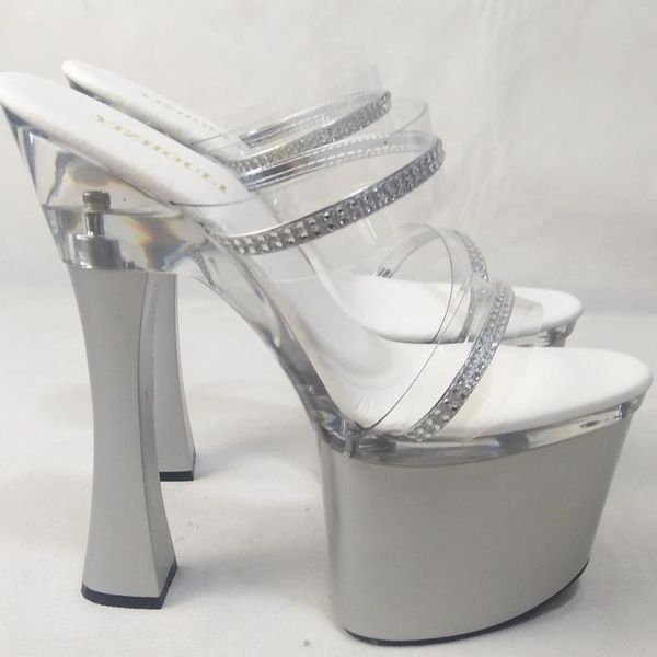 Tanzschuhe für Damen, 20,3 cm hoch, Luxus-Diamant-Absatz-Sandalen, dicke Plattform, Prinzessin, sexy, 18 cm, Kristall