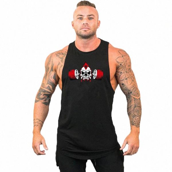 Top cisterna casual stampato uomo camicia da manicotto per bodybuilding cott palestra fitn abiti da allenamento stringer singoletto giubbotto estivo maschio g9hl##