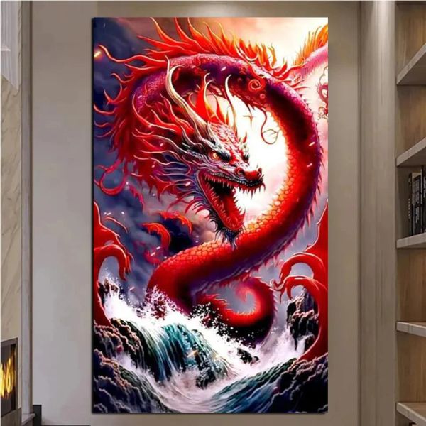 Costura grande 5d diamante pintura fantasia chinoiserie dragão mosaico chinês zodíaco animal broca cruzada de broca completa v612