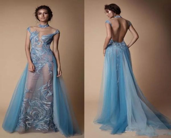 Berta Illusion Abiti da sera Abiti da sera Collo alto Abito da ballo sexy Sirena senza schienale Abito da sfilata con treno staccabile2288778