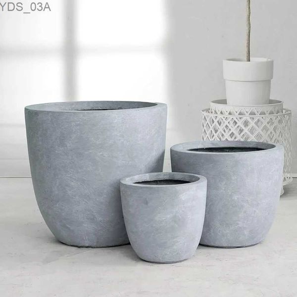 Piantatrici vaso di fiori grandi rotonde (set di 3 dimensioni) pentole moderne interno esterne senza pesi di drenaggio con foro di drenaggio grigio chiaro 240325