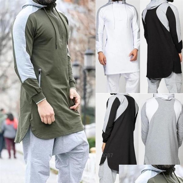 Etnik Giyim Yeni Erkekler Jubba Thobe Müslüman Arap İslami Abaya Dubai Kaftan Kış uzun kollu dikiş s Arabia Sweater Drop Delive OTGBW