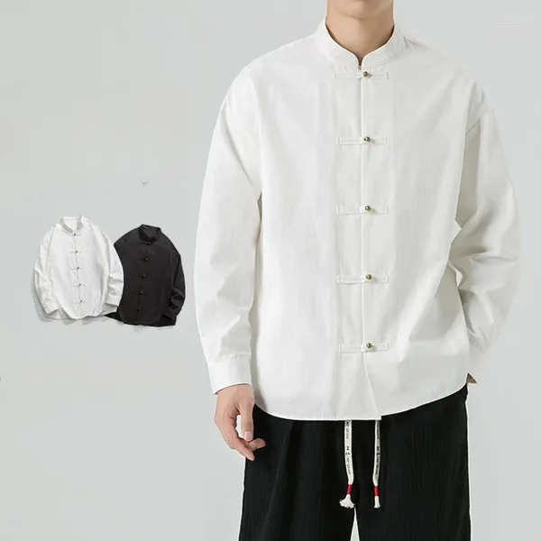 Мужские куртки осень-зима в китайском стиле в стиле ретро, рубашка с воротником-стойкой, свободные повседневные рубашки большого размера, мужские топы, мужская одежда