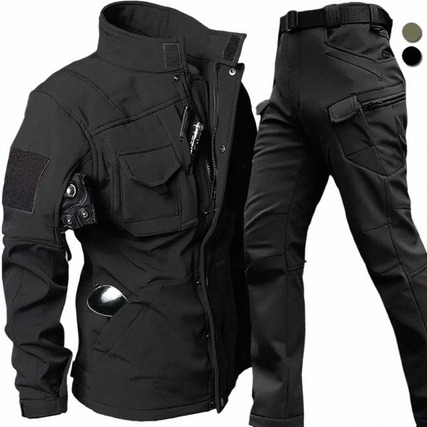 Antivento impermeabile Biker Suit Uomo giacca tattica Pantaloni Imposta inverno pelle di squalo Soft Shell uniforme cappotti in pile caldo I5YJ #