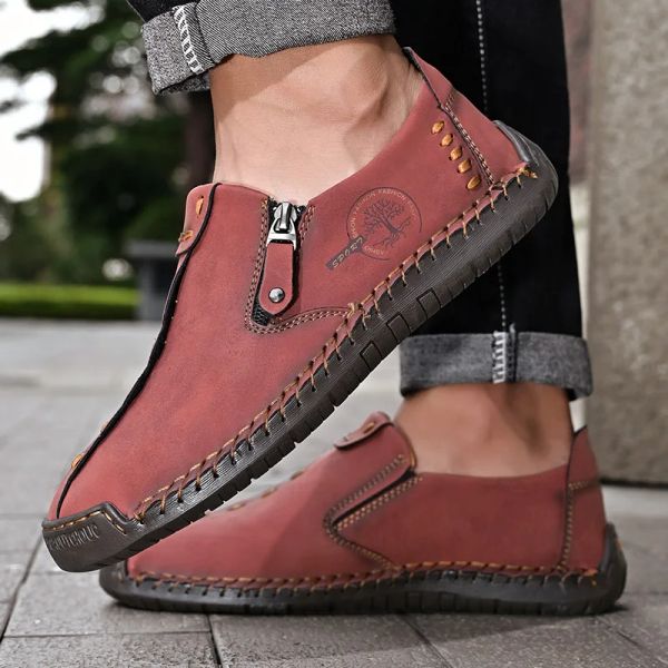 Sapatos de alta qualidade masculino de couro genuíno sapatos casuais escorregadores de tênis masculinos Man Luxury Flats Mocassins Shoe artesanal Plus Tamanho