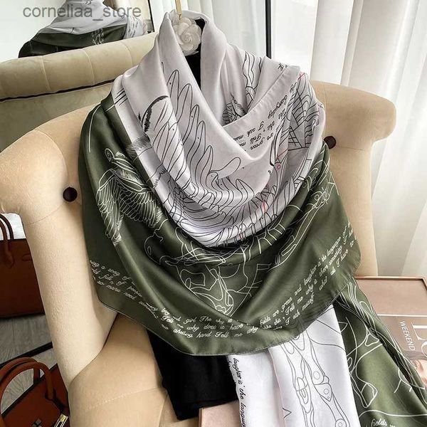 Bandane Durag RUNMEIFA Luxury Brand New Summer Women Sciarpa di seta Beach Hijab Scialli e avvolge Foulard femminile Spedizione gratuita Y240325