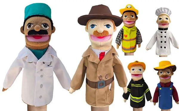 Karriere-Handpuppe, Koch, Feuerwehrmann, Bauer, Arbeiter, Detektiv, Arzt, gefülltes Plüschtier, Lernspielzeug für Kinder, weiche Lernpuppen 240321