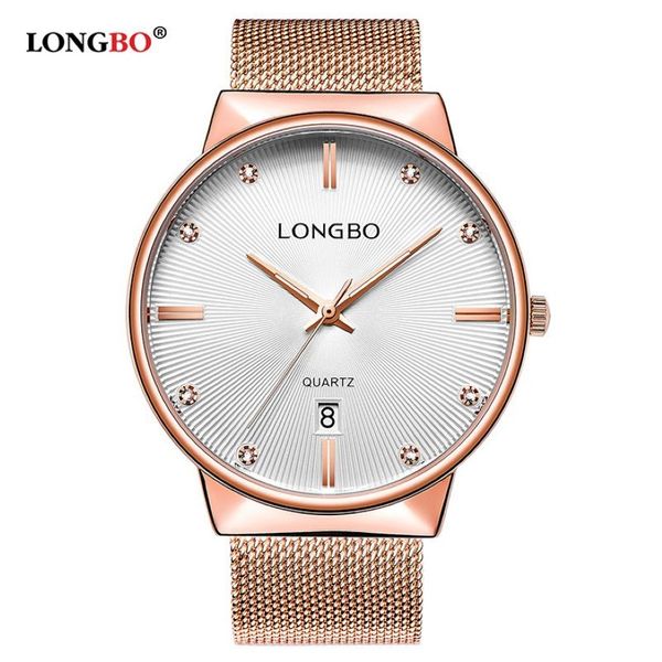 Longbo luxo negócios homens mulheres relógios de luxo banda aço inoxidável masculino feminino relógio quartzo calendário casal relógio pulso presentes 5022800