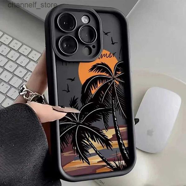 Casos de telefone celular Seaside Coconut Tree Phone Case para IPhone 15 14 13 12 11 Pro Max X XR XS 7 8 Plus SE2 Coastal Camera Protection Silicone CoverY240325
