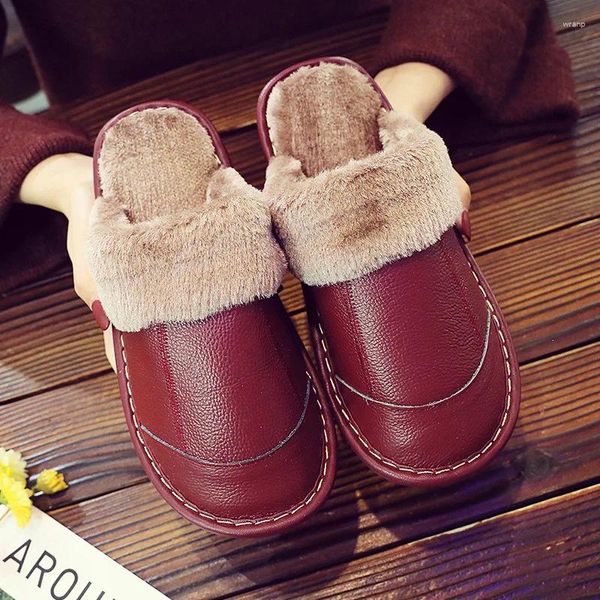 e 497 Pantofole 2024 Coppie per interni domestici per donna europea americana in peluche caldo in pelle non radice 3886 5