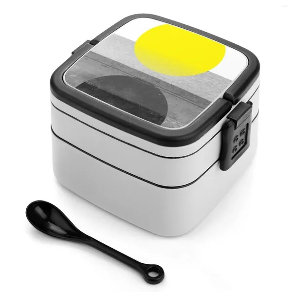 Stoviglie Giallo #Abstract Bento Box Scuola Pranzo per bambini Contenitore rettangolare a tenuta stagna Globo spaziale astratto grigio Terra Luna