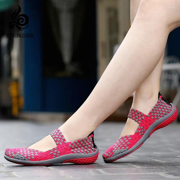 Повседневная обувь STRONGSHEN, летние женские тканые туфли ручной работы без шнуровки с дышащей сеткой на мелкой плоской подошве, спортивные женские туфли Tenis размера плюс 42