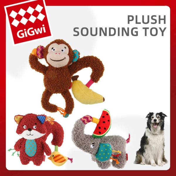 Spielzeug GiGwi Plüsch-Quietschspielzeug für Hunde, Fleece, langlebig, zum Kauen, Backenzahnspielzeug, zum Kauen, quietschend, pfeifend, beteiligter Affe, Elefant, Hundespielzeug