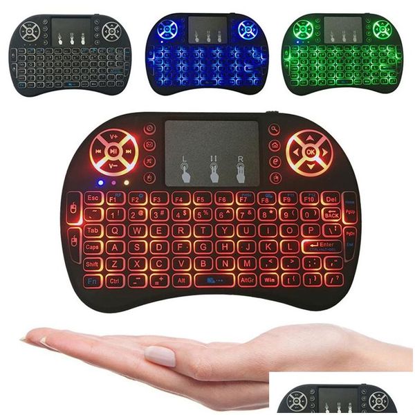 Teclados Rii I8 Fly Air Mouse 2.4G Colorf Backlit Backlight Wireless Toucad Teclado Mtifunction para PC Pad Android TV Box MXQ V88 X9 OT8YU