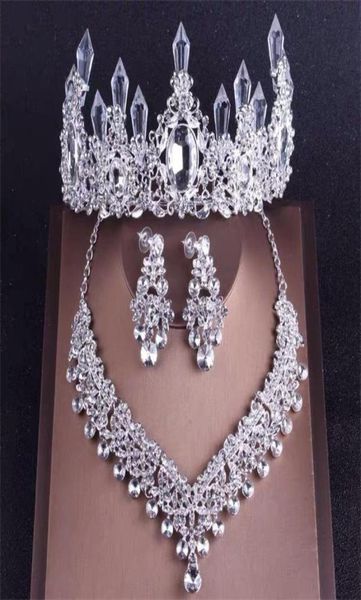 Luxus klare Kopfbedeckungen Kristall Wassertropfen Braut Krone Sets 3 Stück Strass Braut Diamant Königin Tiara Frauen Hochzeit Haar Accesso8251038