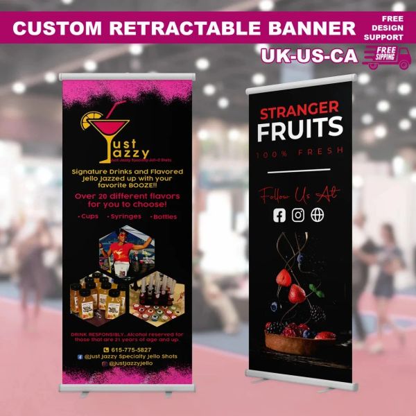 Os acessórios criam banner de enrolar personalizado para negócios, retrátil para feiras, impressão de cenário de marketing de eventos de pequenas lojas