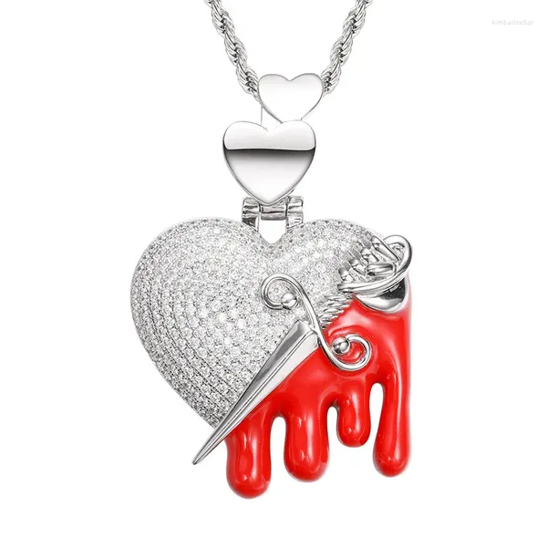 Kolye Kolyeler Hip Hop 5a Cz Taş döşeli bling buzlu kalp Dagger tarafından bıçaklanmış kalp, erkekler için kolye rapçi mücevher hediyesi