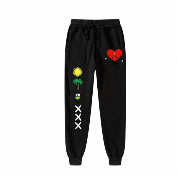 Rapper Bad Bunny Calças masculinas Hip Hop Jogger Calças Fitn Workout Running Sweatpants Cintura Elástica Com Cordão Calças Casuais q6Os #