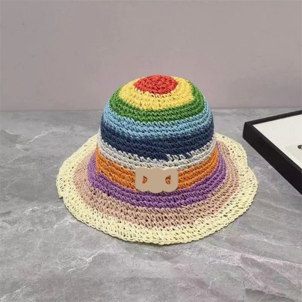 Chapéu de palha colorido do arco-íris, chapéu de balde feminino, chapéu de sol, bloco de cores, chapéus de pesca, casquette de luxo, verão, barco, bonés casuais, 4 estilos, aba larga