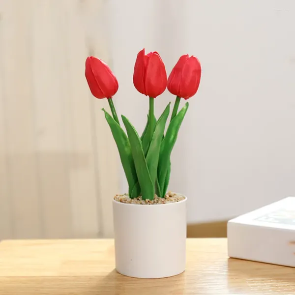 Flores decorativas acessórios tulipa artificial vaso de casamento 25x7.5cm buquê plantas falsas jardins presente decoração de festa em casa