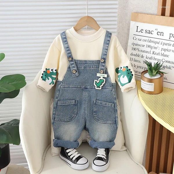 Kleidung Sets Kleinkind Frühling Outfits 2024 Designer Baby Jungen Kleidung Casual Cartoon Dinosaurier Langarm T-shirts Und Overalls Kinder Jungen anzug