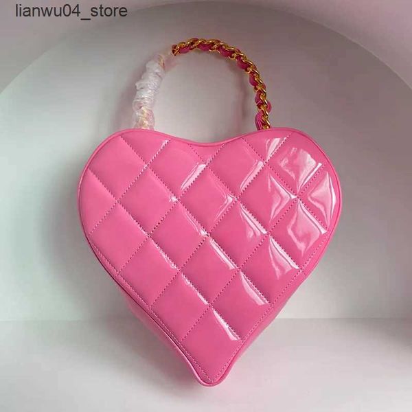 Sacos de noite 10a retro espelho qualidade barbie core saco rosa coração bolsa barbiegirl bolsa patente bezerro designer embreagem com caixa b21 q240225