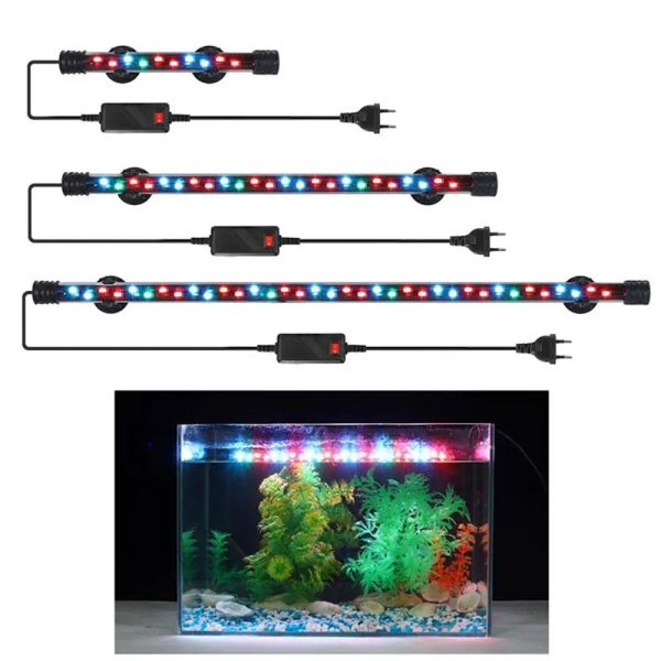 Microfones 1858cm UE/US Plug Aquarium Light RGB LED à prova d'água do tanque de peixe Submercado Luz de iluminação de decoração leve 90260V