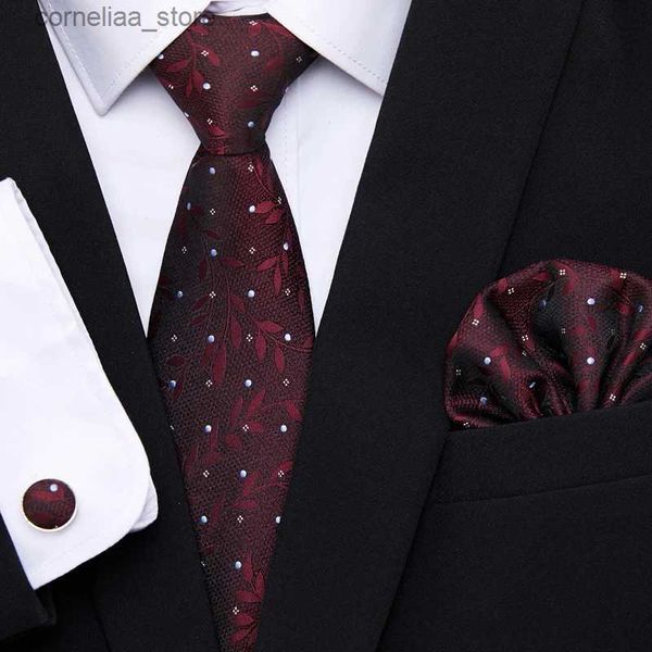 Gravatas de pescoço gravatas moda dropshipping feriado presente gravata bolso quadrados cufflink conjunto gravata ponto homem cinza escuro acessórios de casamento desempenho y240325