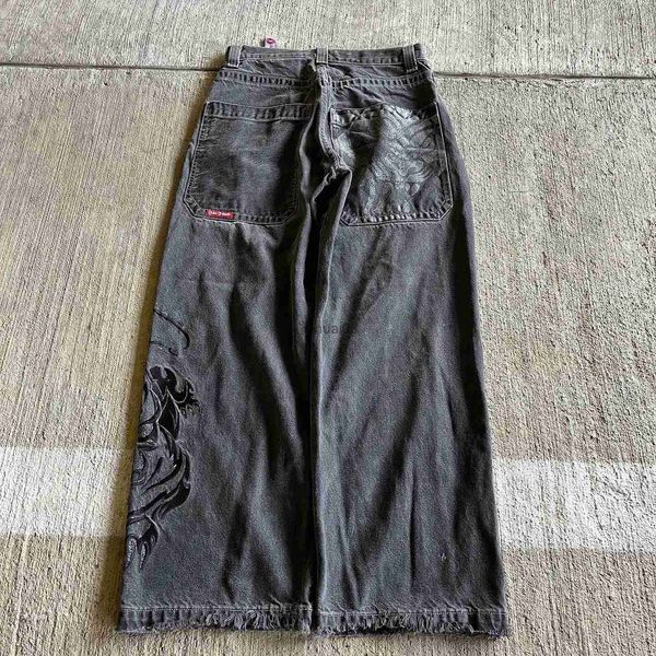 Мужские джинсы Ретро хип-хоп готический узор джинсы с мешками Y2k Harajuku черные брюки мужские с высокой талией и широкими штанинами мужская повседневная уличная одеждаL2403