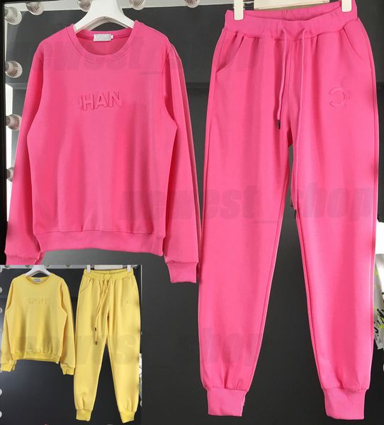 Designer marca mulheres ternos conjunto treino para roupas esporte moletom hoodies algodão clássico carta doce cor geometria preto branco amarelo moletom jogger