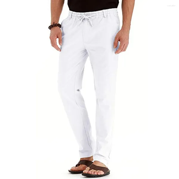 Pantaloni da uomo in lino traspirante sciolto lungo da uomo casual tinta unita skinny pantaloni dritti da uomo Y2k vestiti palestra lavoro Pantalones pantaloni sportivi